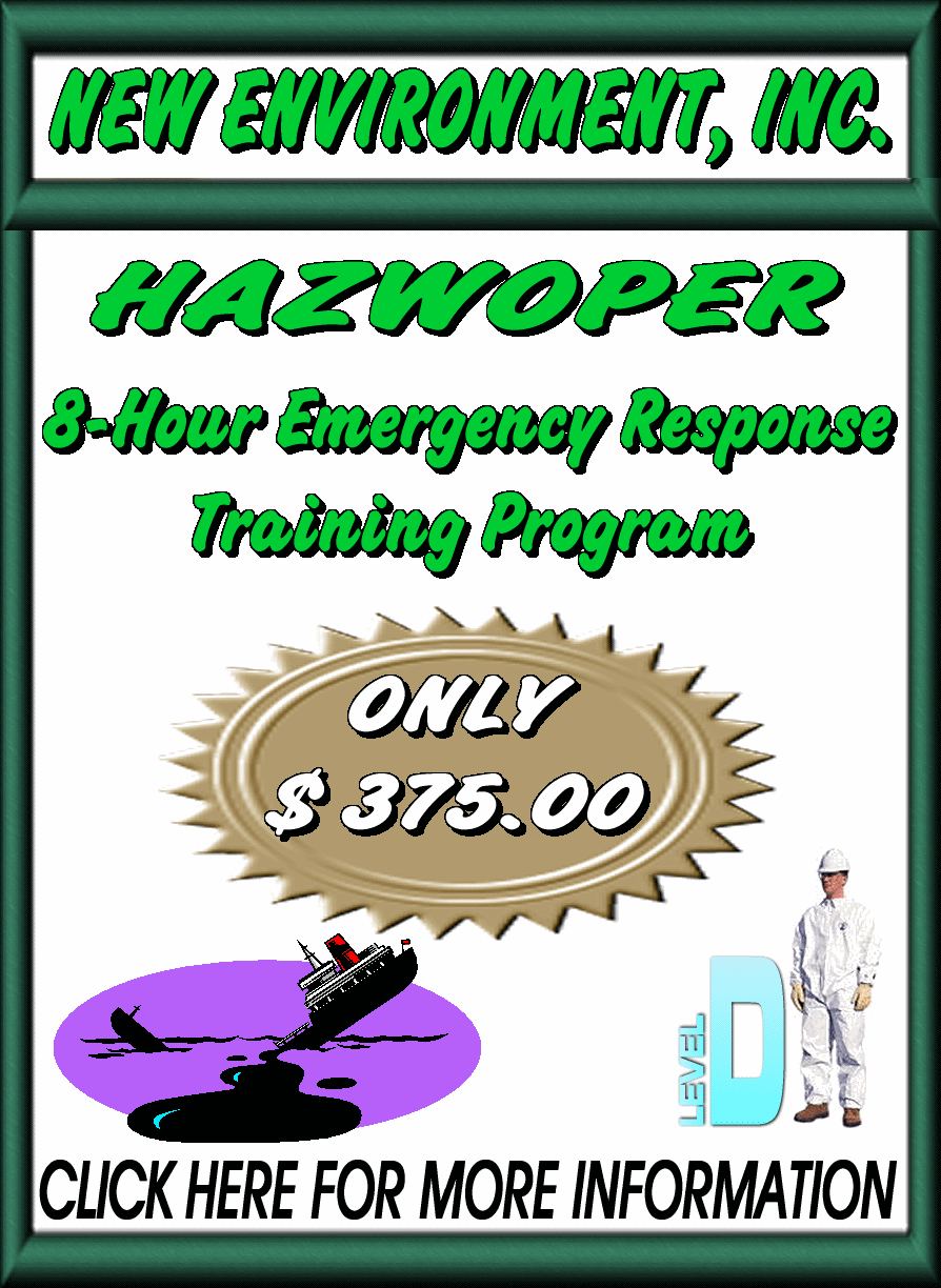Emergency Response Operations Training Program Graphic: New Environment, Inc. provides train-the-trainer training, 40-hour hazardous waste worker training, 8-hour hazwoper refresher, 8-hour supervisor and hazard communication (hazcom) training for all industries. We also offer self-study and self study osha hazardous waste operations and emergency response (hazwoper) training, and osha hazardous waste operations and emergency response (hazwoper) train the trainer training in English.