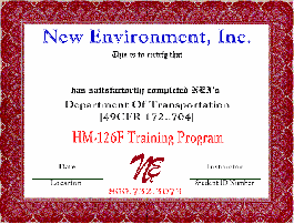 DOT HM-126F Training Certificate