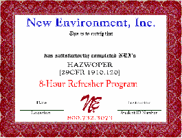 8-Hour HAZWOPER Refresher Certificate